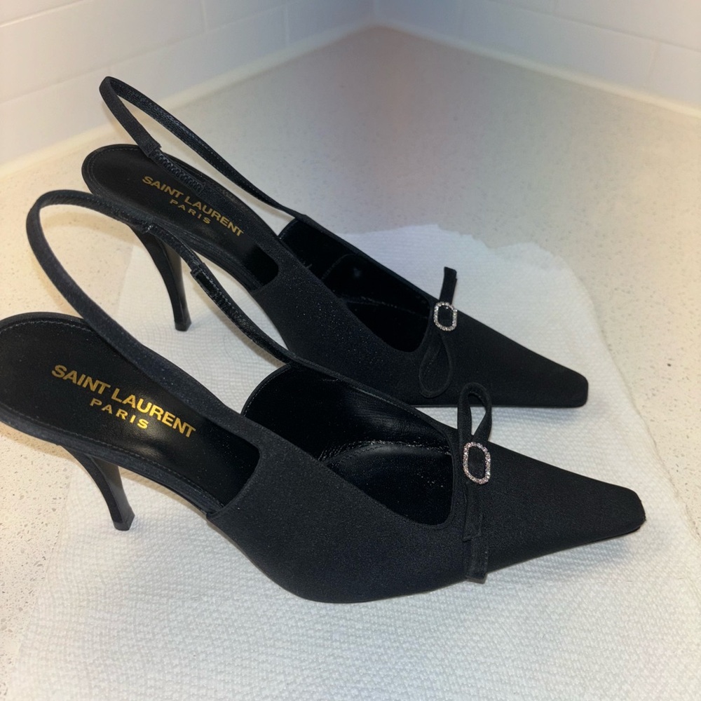 Saint Laurent Black Bow Slingback Heels